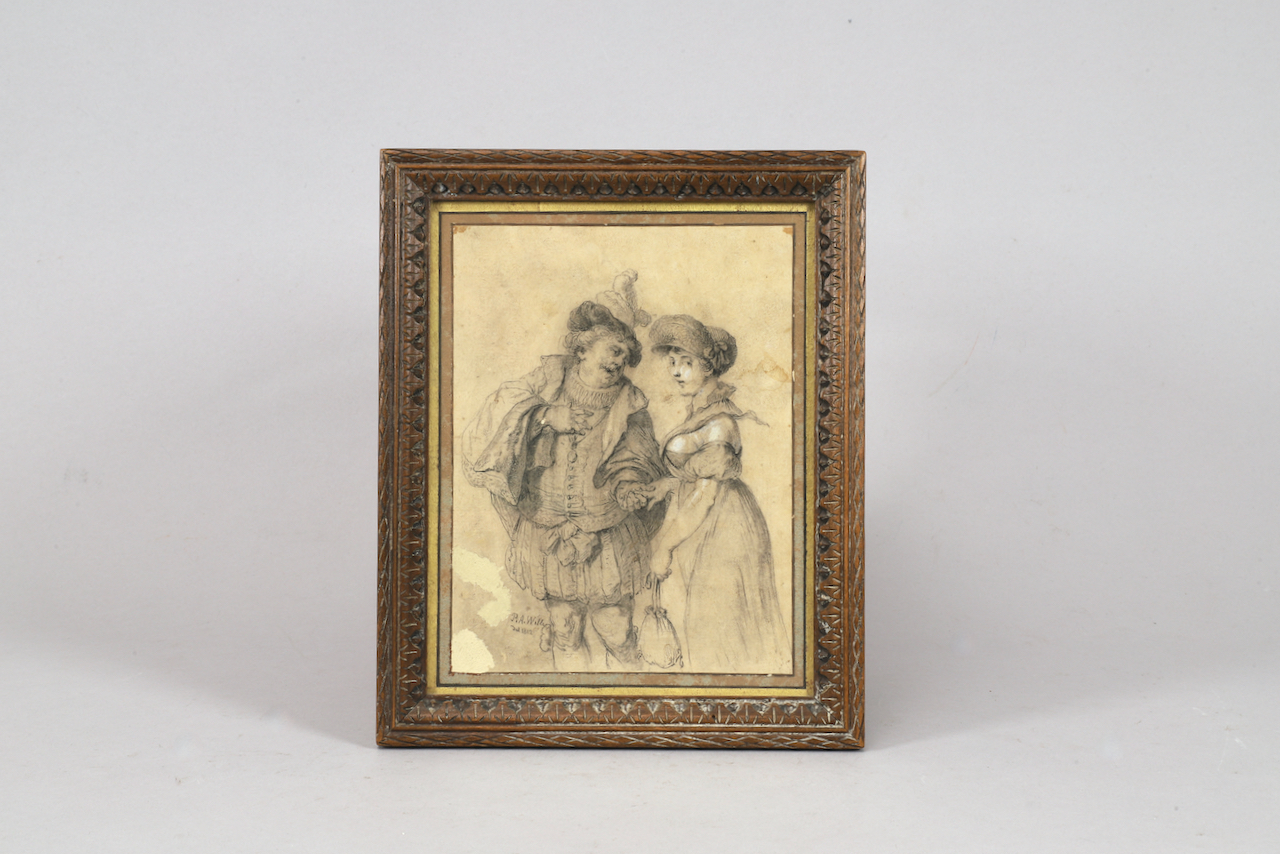 Dessin encadré, artiste italien signé "P.A.W.R" dal 1812. Pierre Alexandre Wille - Image 1